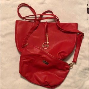 Set of two red BCBG purses (tote & crossbody)